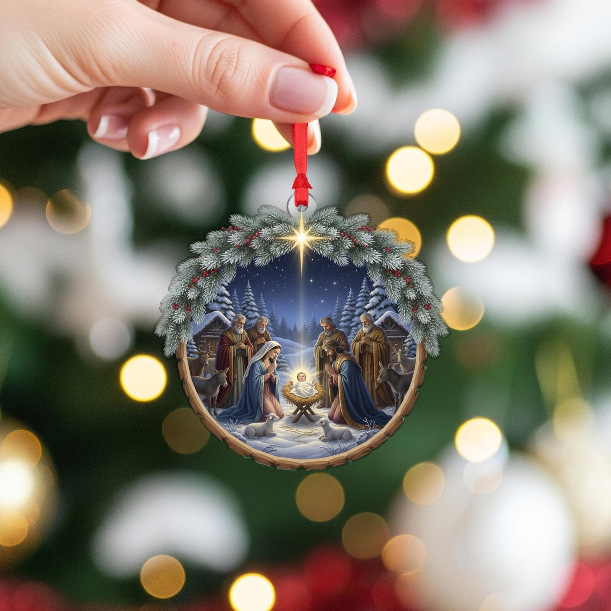 Acrylic Christmas Ornament – Nativity Scene Design with Holy Family and Star Detail image 3