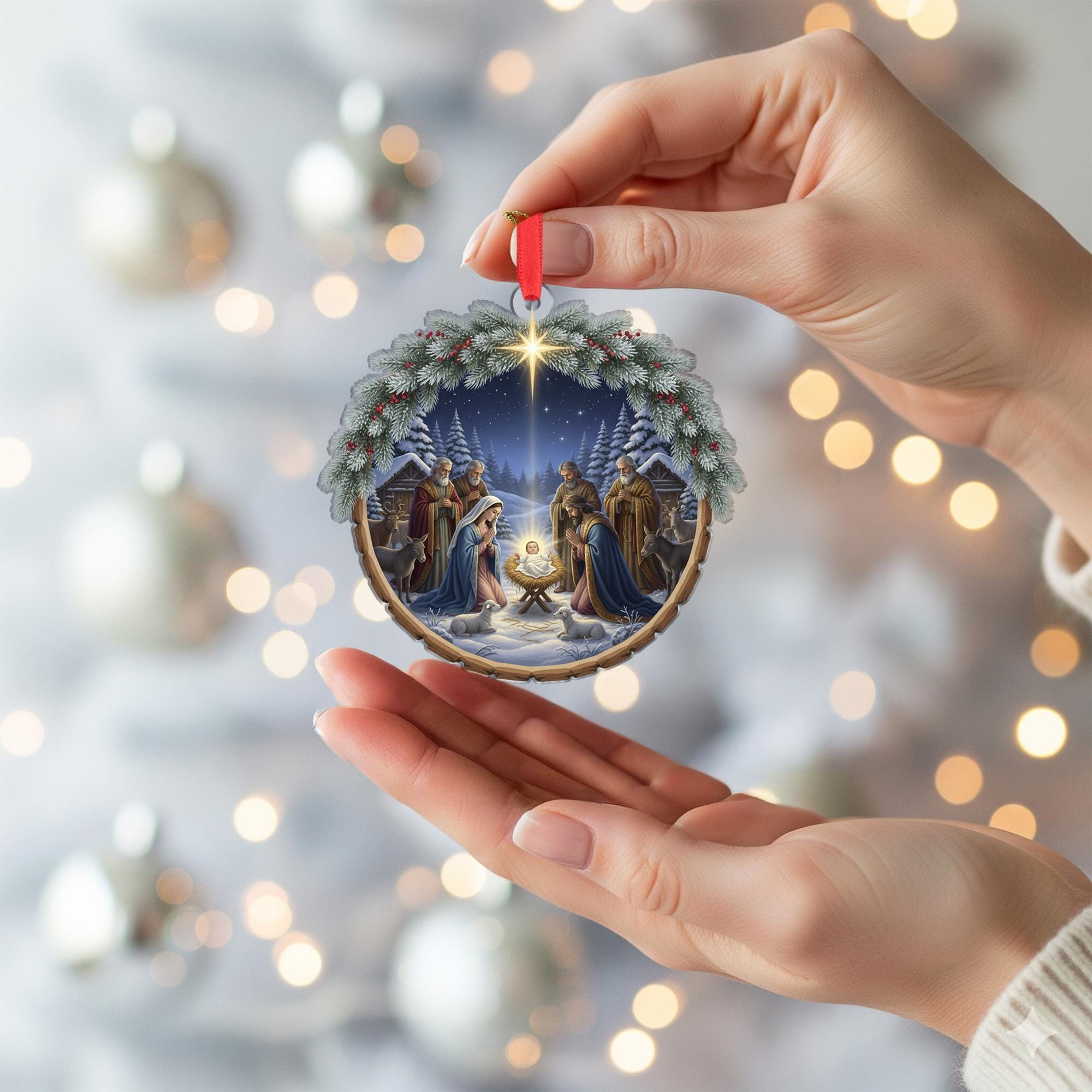 Acrylic Christmas Ornament – Nativity Scene Design with Holy Family and Star Detail image 4