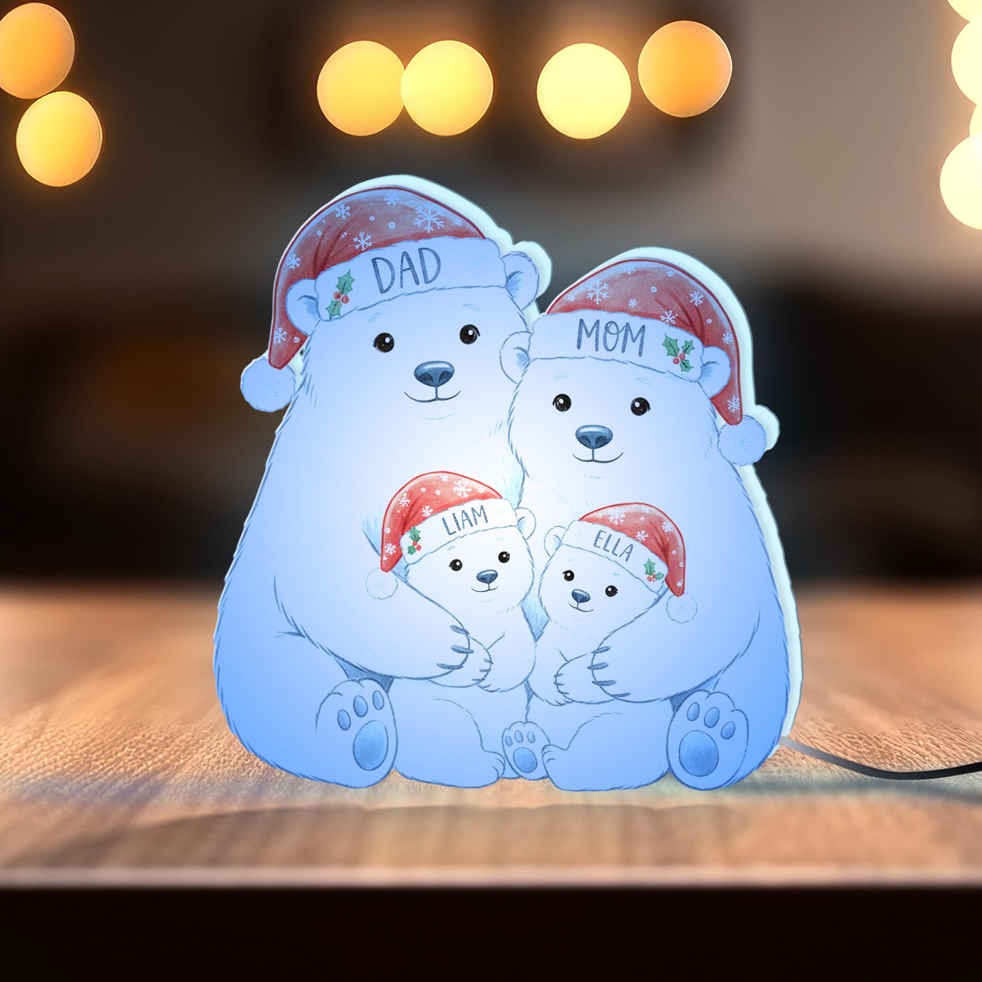 Custom Bear Family Light Box: Personalized Polar Bear LED Lamp image 2