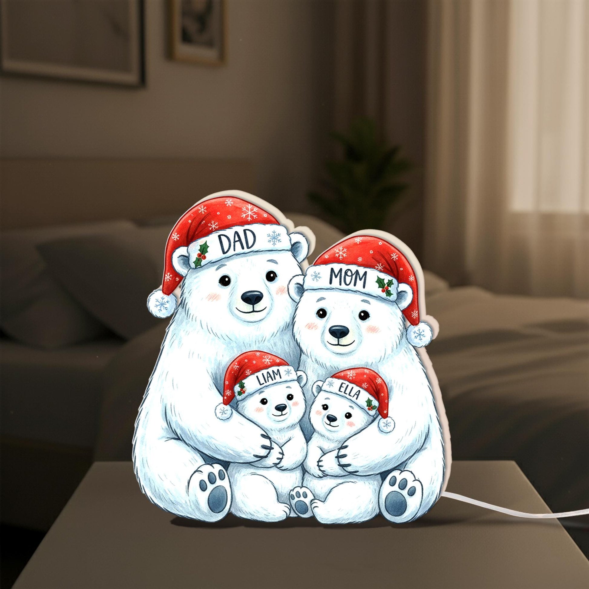 Custom Bear Family Light Box: Personalized Polar Bear LED Lamp image 5