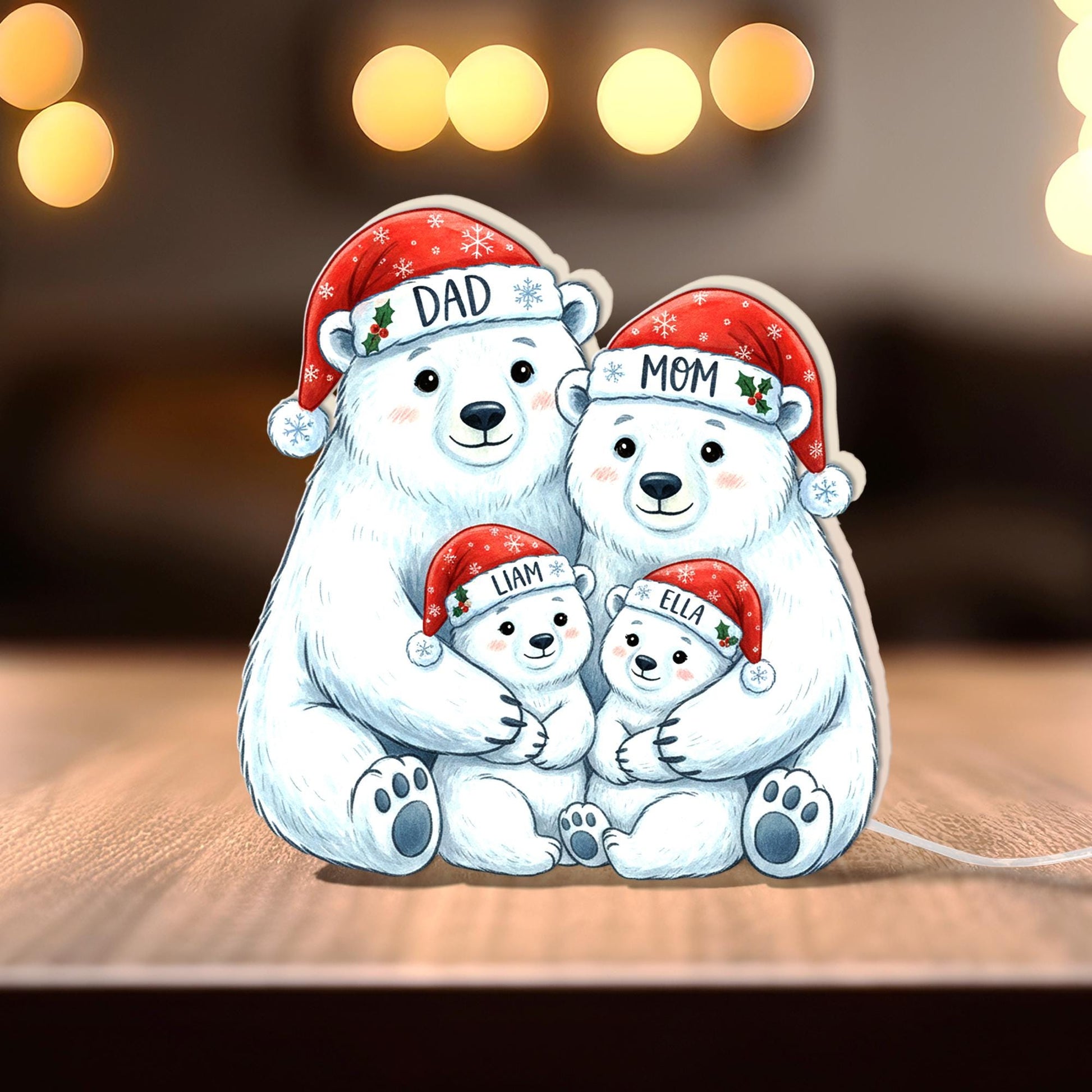 Custom Bear Family Light Box: Personalized Polar Bear LED Lamp image 3