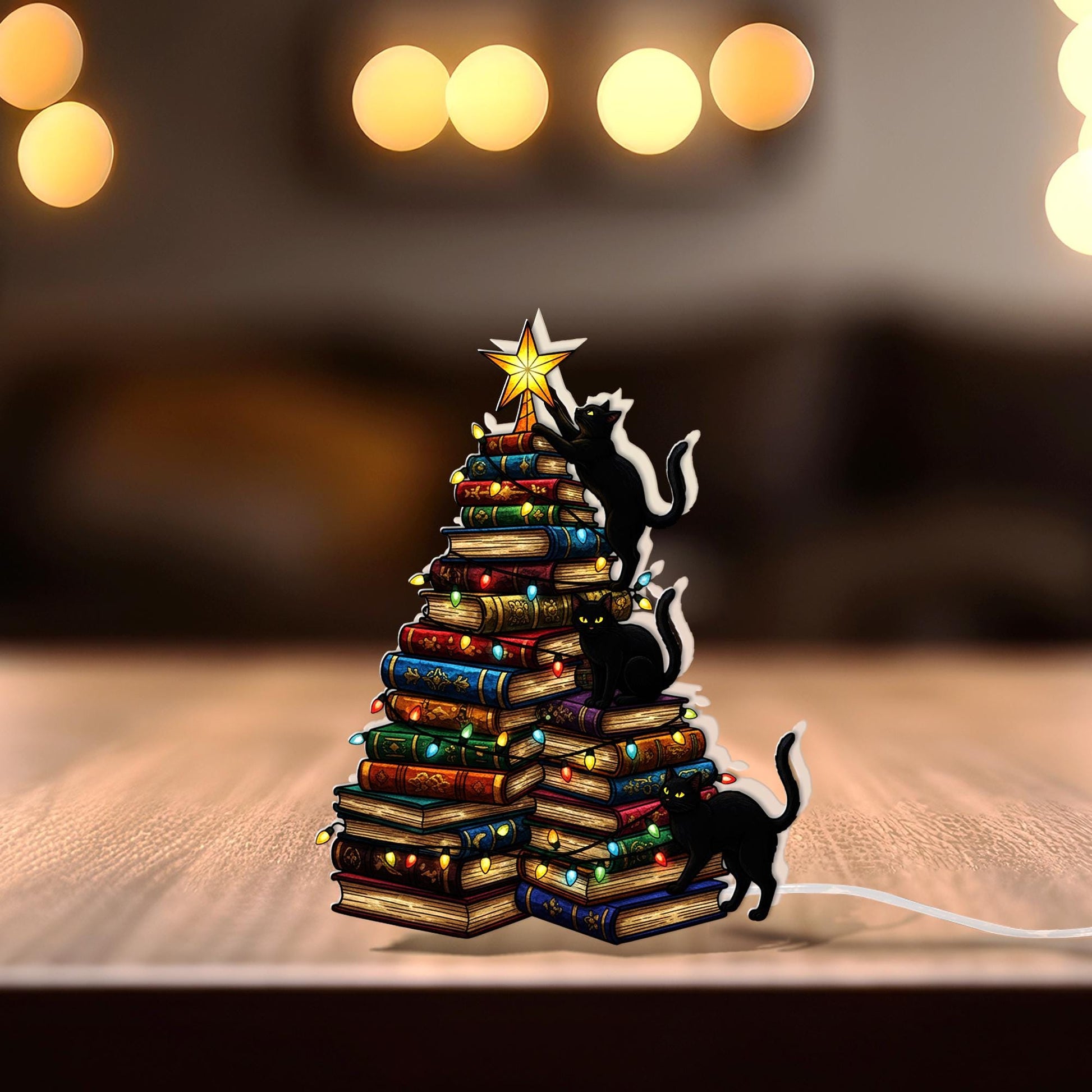 Cat Book Tree Light Box | Custom Cat Climbing Books LED Lamp image 5