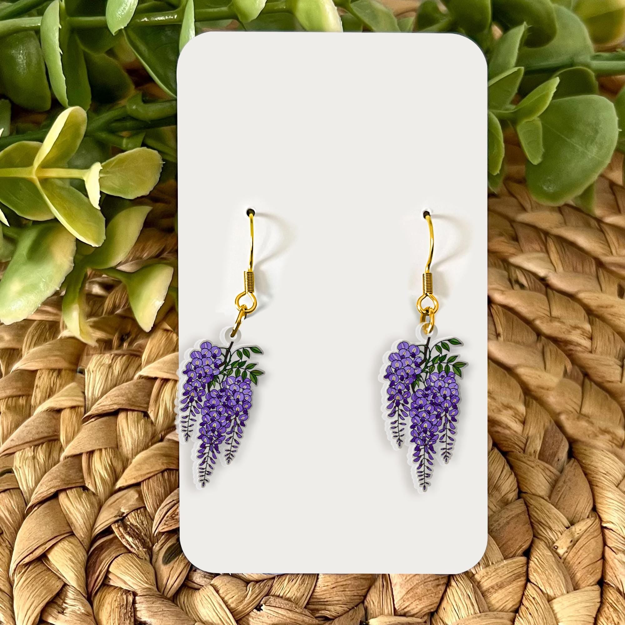 Wisteria Branch Acrylic Earrings: Botanical Flower Earrings image 1