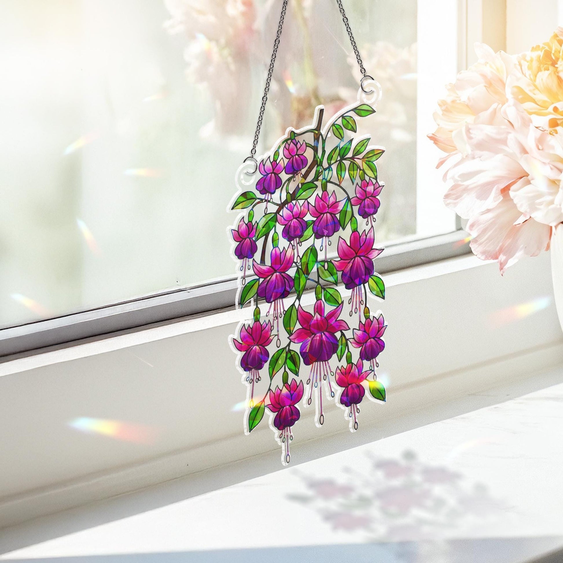 Fuchsia Holographic Suncatcher | Botanical Acrylic Window Hanging Decor image 2