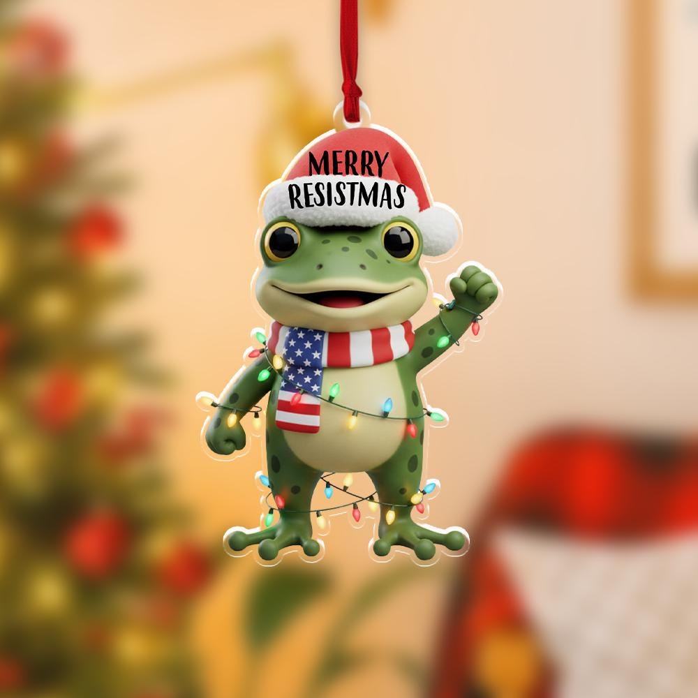 Funny Frog Christmas Ornament – Merry Resistmas Holiday Decoration Gift image 2