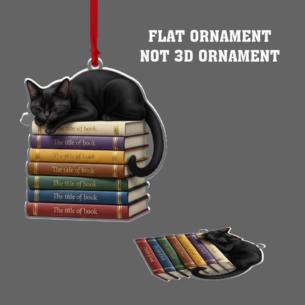 Black Cat and Books Ornament – Cozy Reading Lover Christmas Decoration Gift image 3