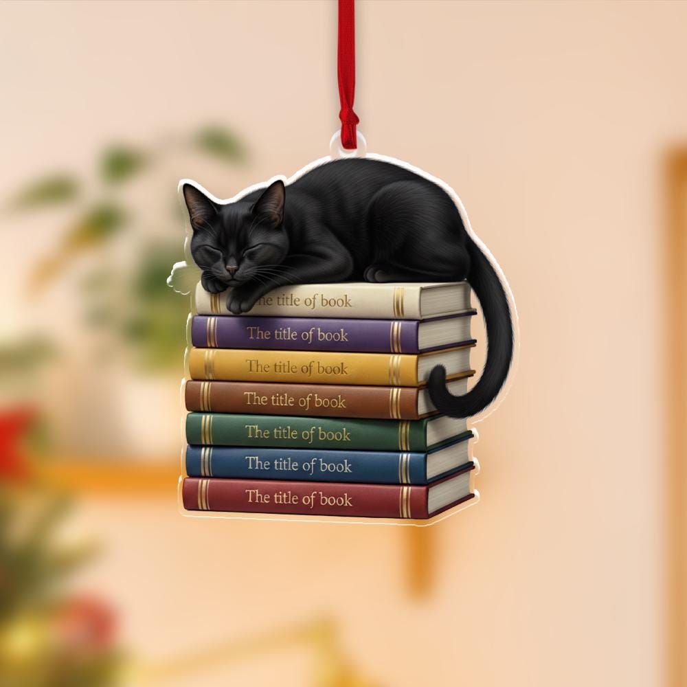 Black Cat and Books Ornament – Cozy Reading Lover Christmas Decoration Gift image 4