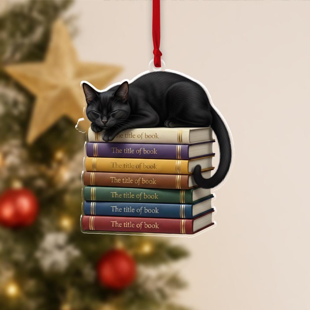 Black Cat and Books Ornament – Cozy Reading Lover Christmas Decoration Gift image 5