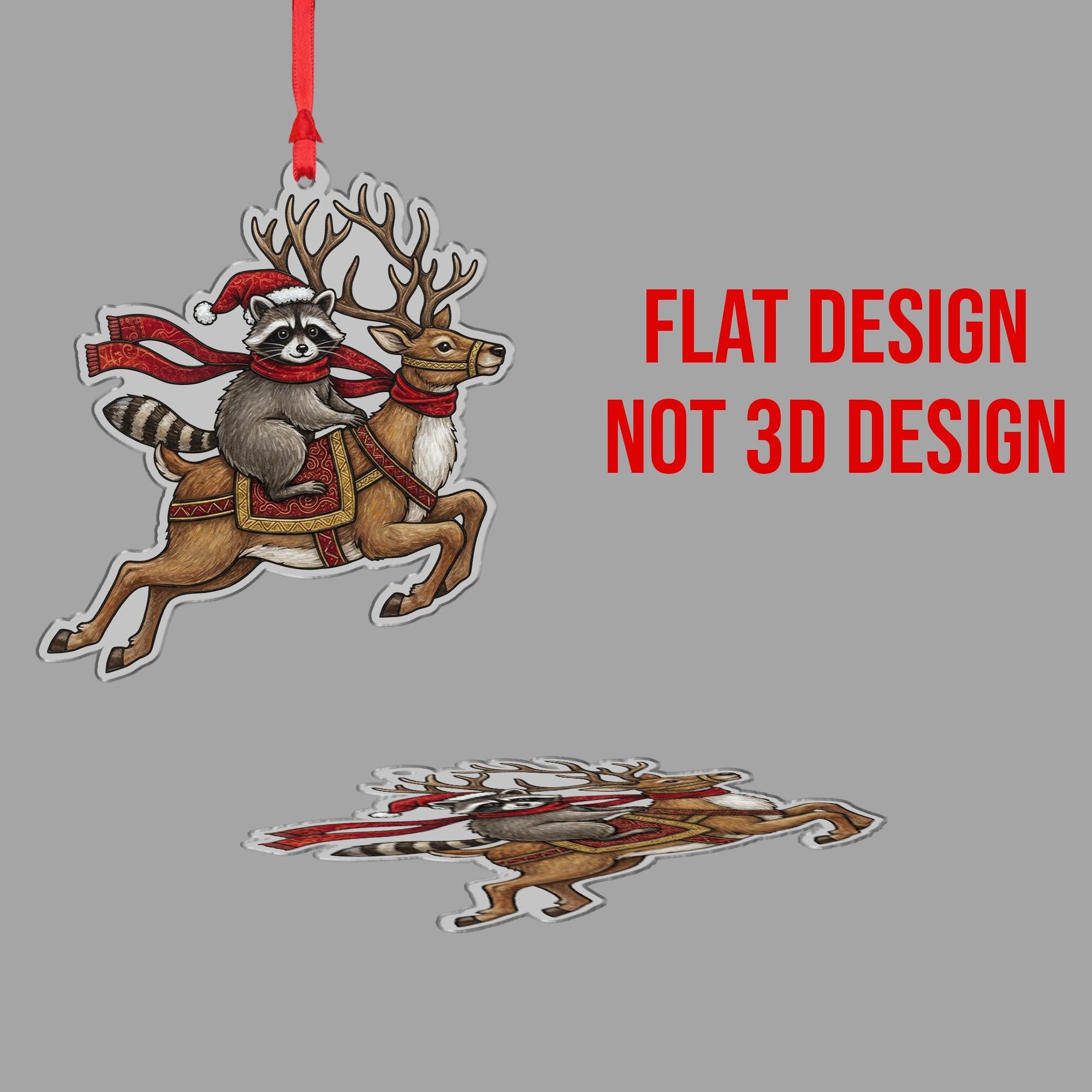 Festive Raccoon & Reindeer Christmas Tree Ornament – Holiday Woodland Animal Acrylic Decoration image 3