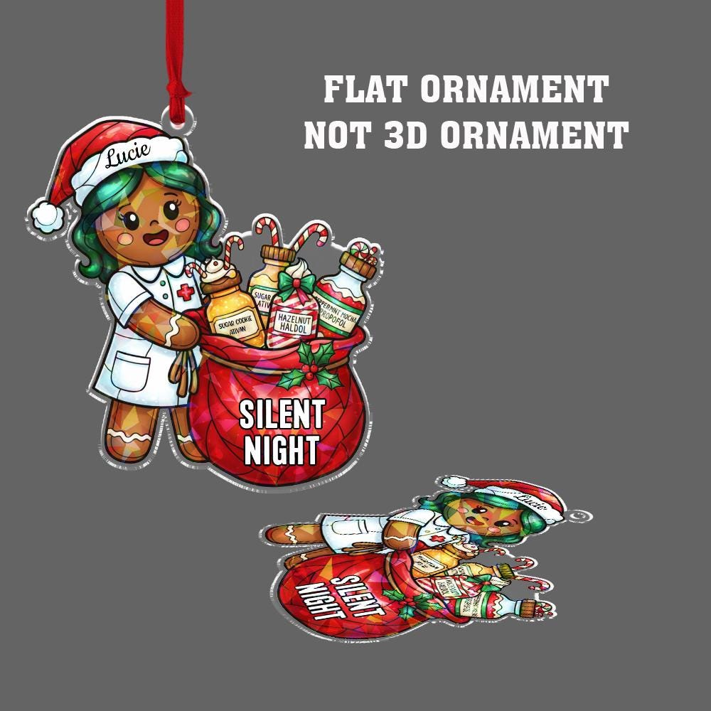 Hologram Christmas Ornament “Silent Night” Nurse Gingerbread