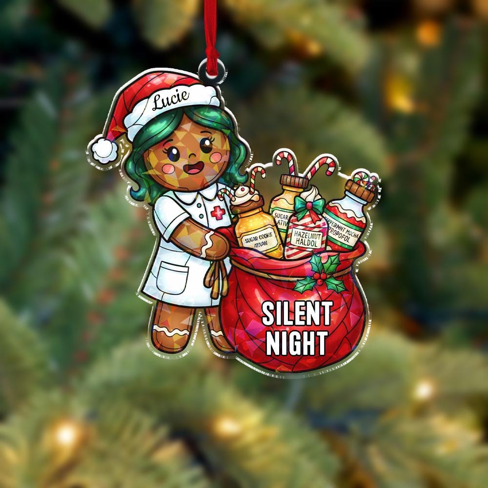 Hologram Christmas Ornament “Silent Night” Nurse Gingerbread