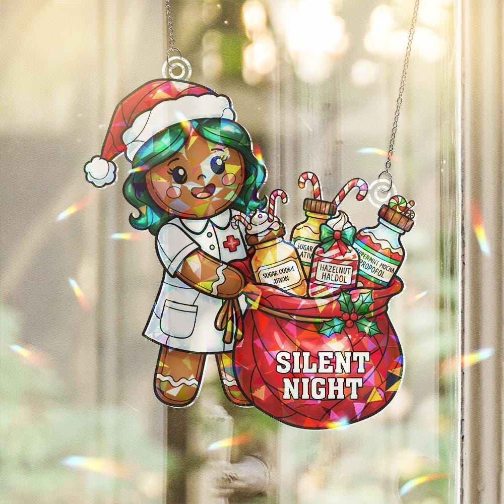 Hologram Christmas Window Hanging “Silent Night” Nurse Gingerbread