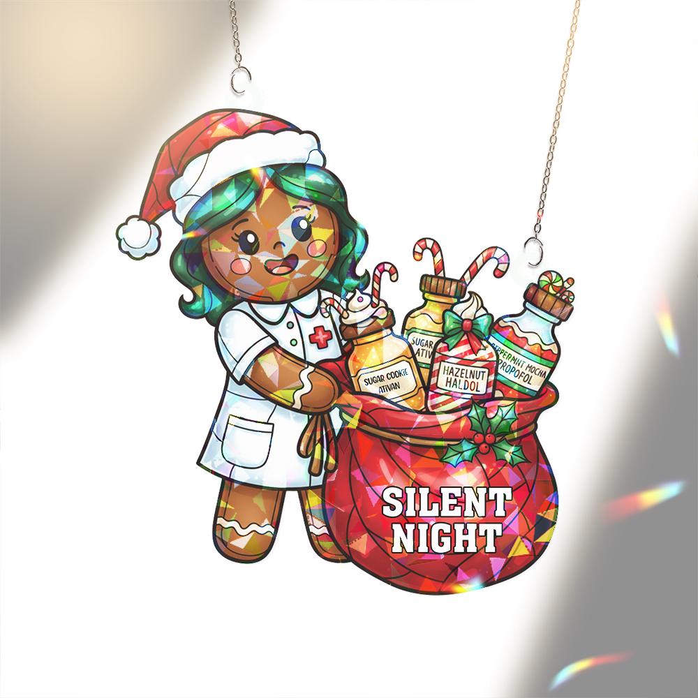 Hologram Christmas Window Hanging “Silent Night” Nurse Gingerbread