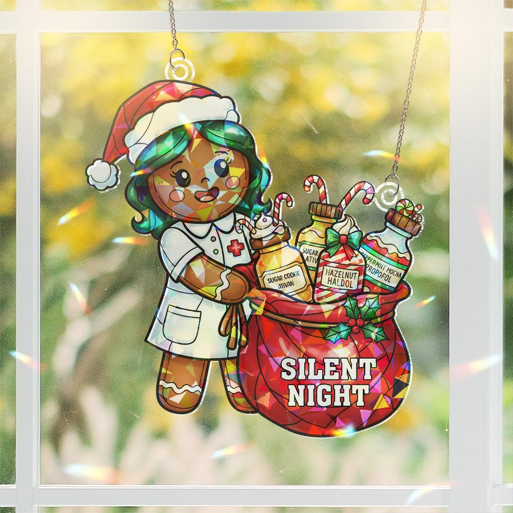 Hologram Christmas Window Hanging “Silent Night” Nurse Gingerbread