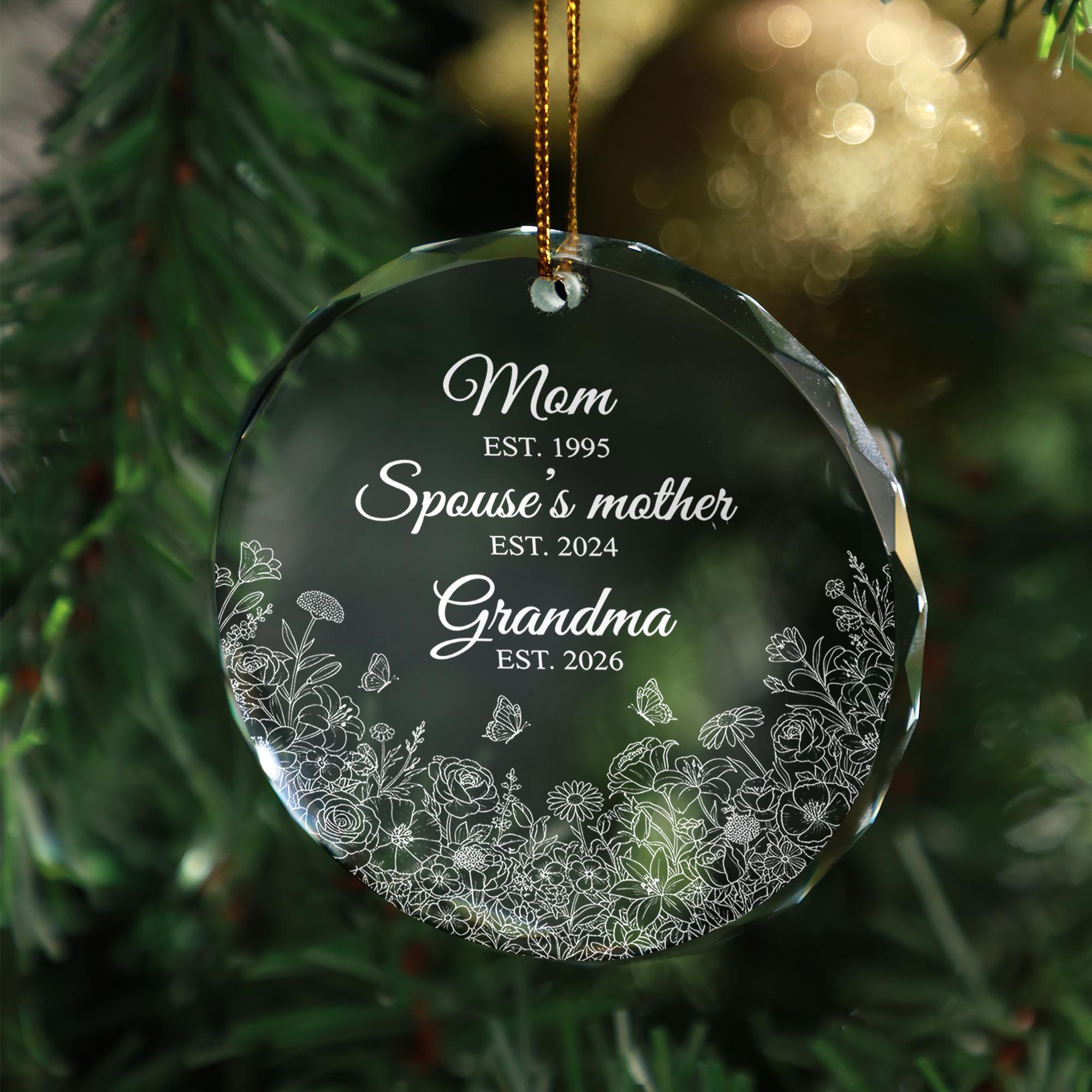 Personalized Glass Ornament: Etched Floral Family Design, Round Clear Crystal Keepsake image 1