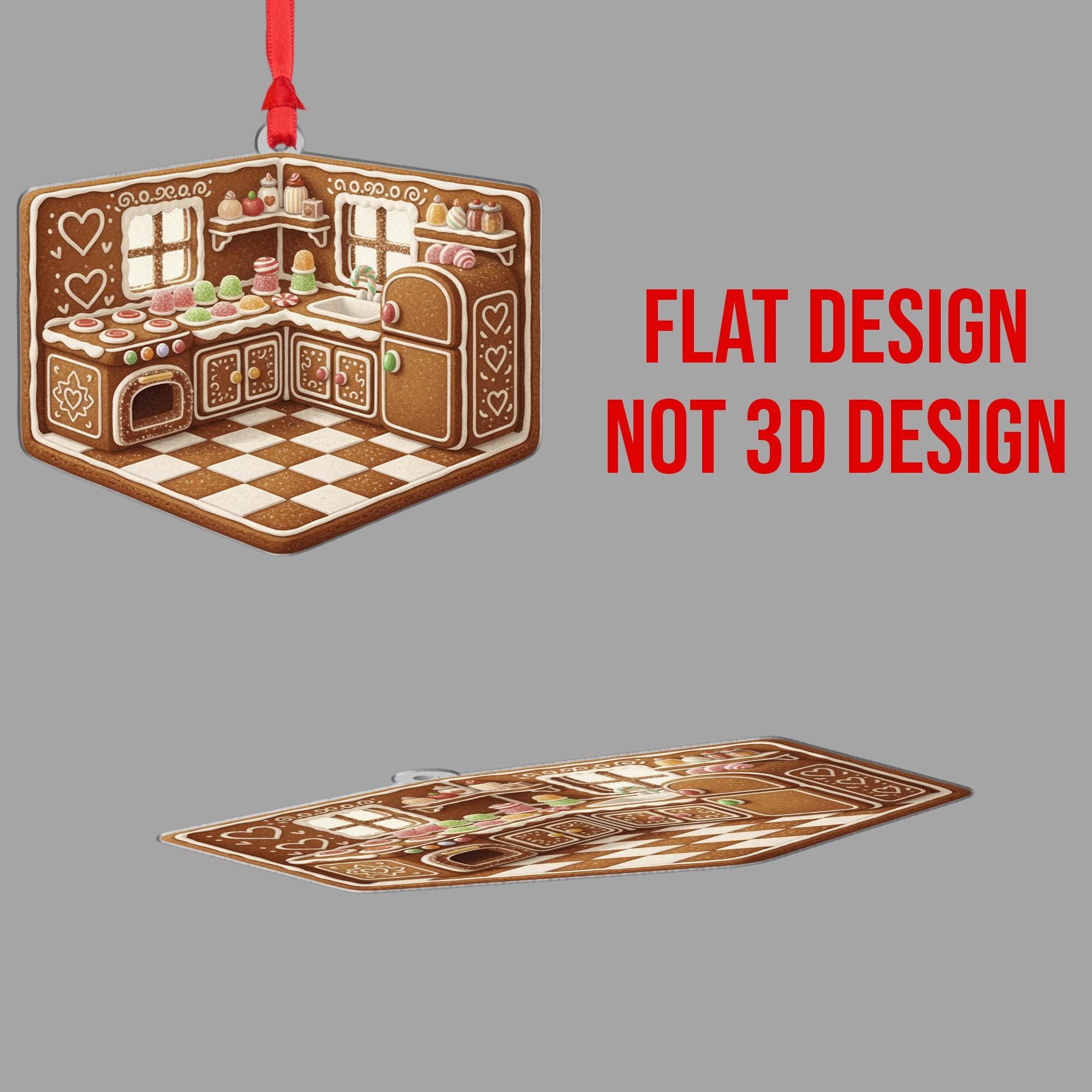 Gingerbread Kitchen Ornament: Cookie Design, Holiday Baking Theme, Brown and White Decoration image 5