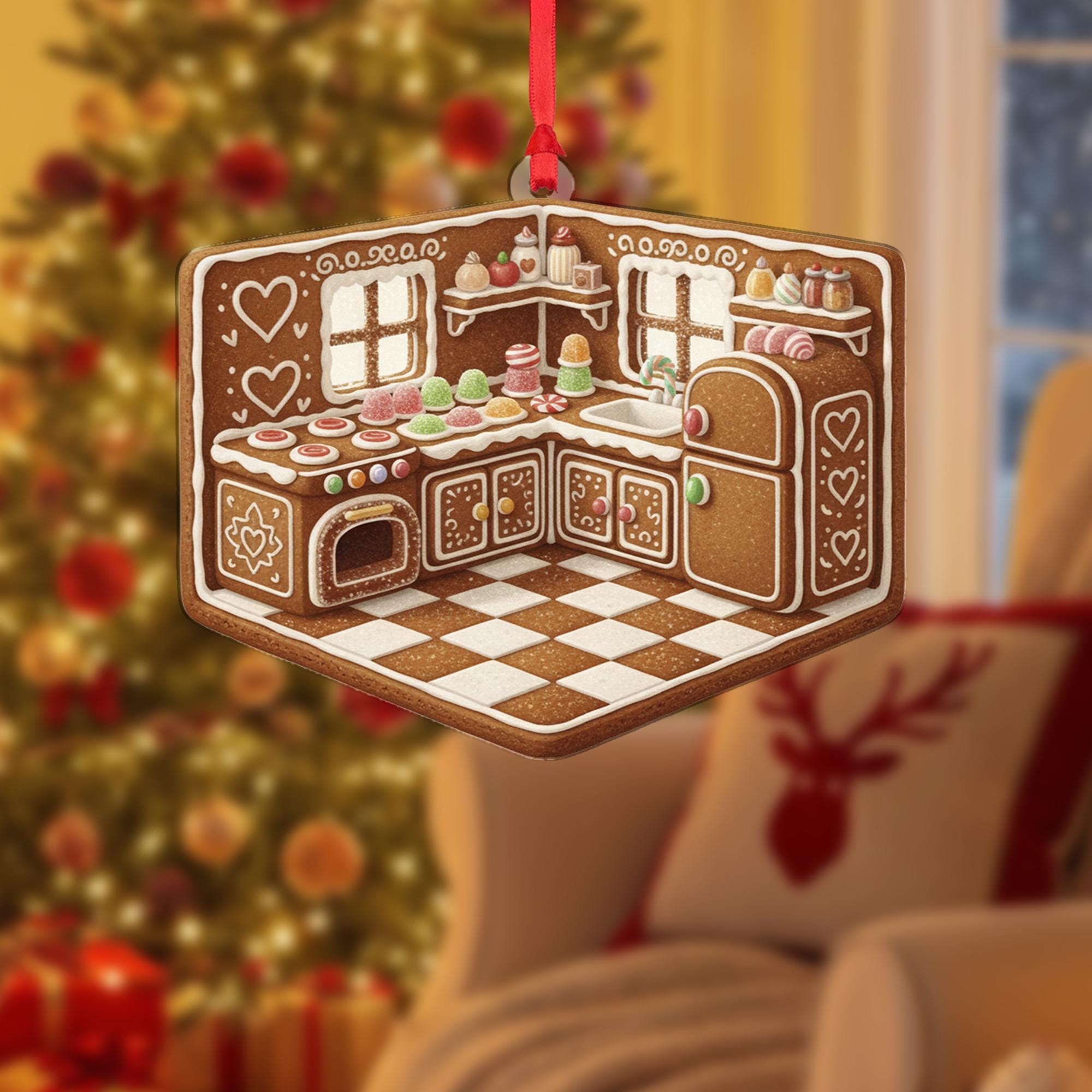 Gingerbread Kitchen Ornament: Cookie Design, Holiday Baking Theme, Brown and White Decoration image 7