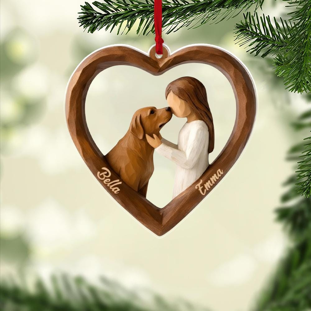 Personalized Girl and Dog Ornament – Heart Shaped Pet Memorial Christmas Gift image 2