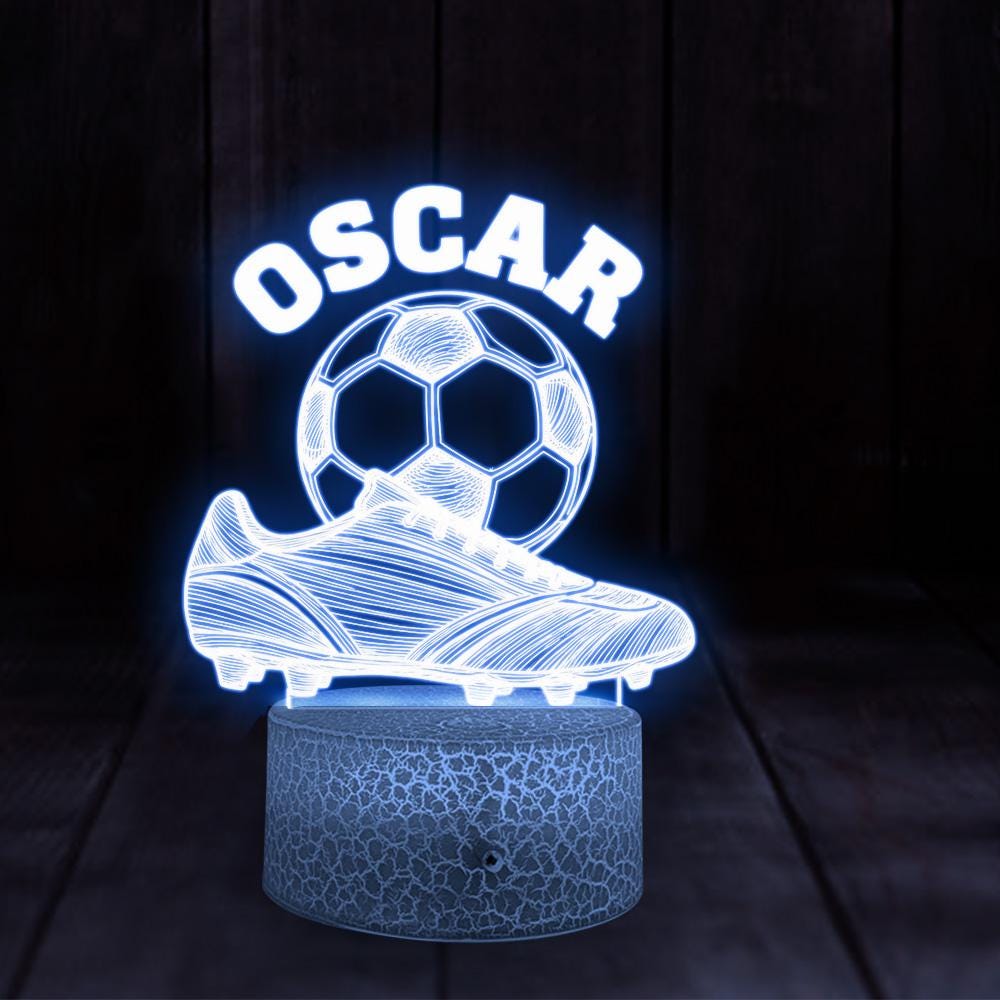 Custom Acrylic LED Night Light with Wood Base – Soccer Boot & Ball Design image 7