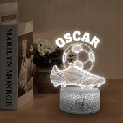 Custom Acrylic LED Night Light with Wood Base – Soccer Boot & Ball Design image 1