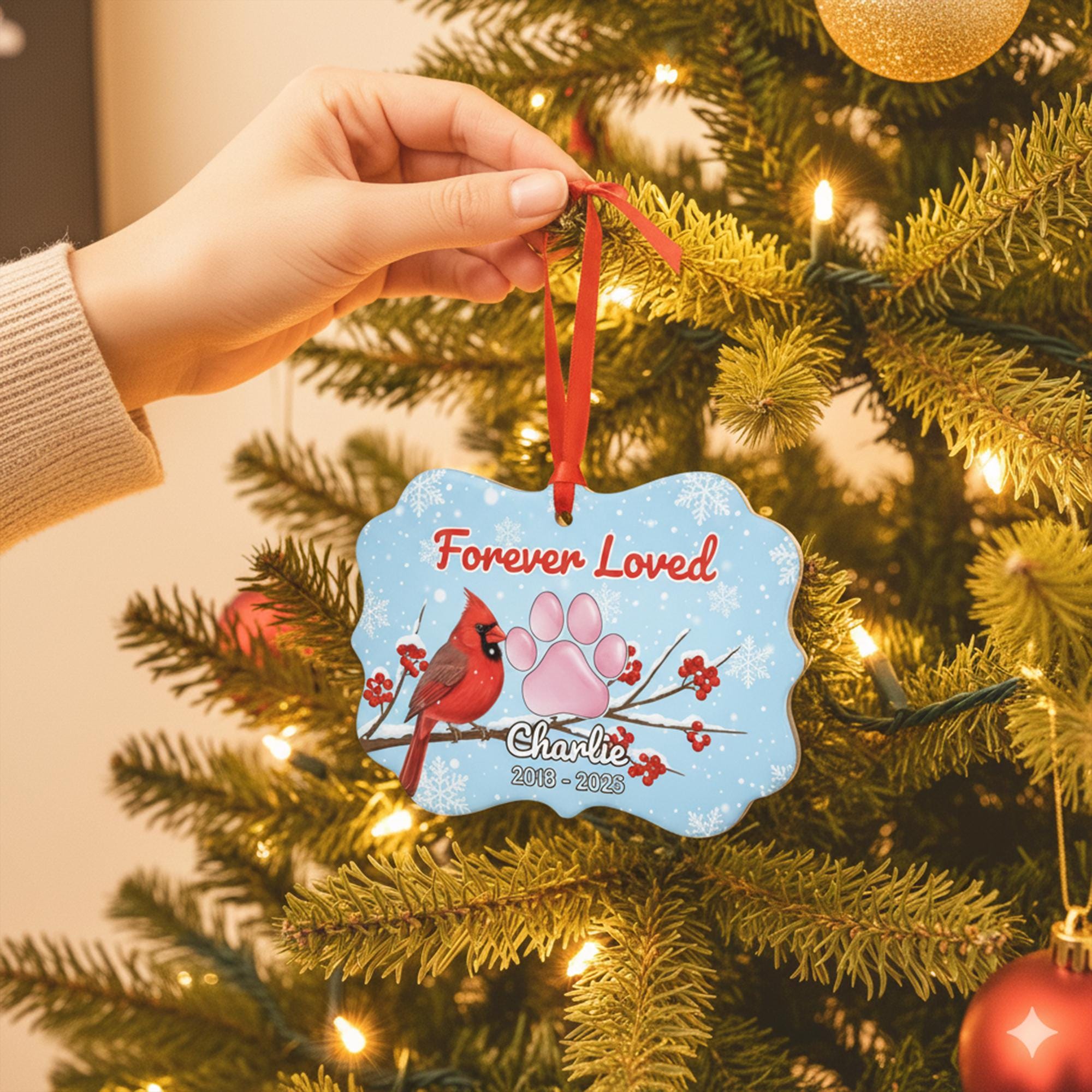 Personalized Cardinal Pet Memorial Ornament: Custom Name Ceramic Remembrance Gift