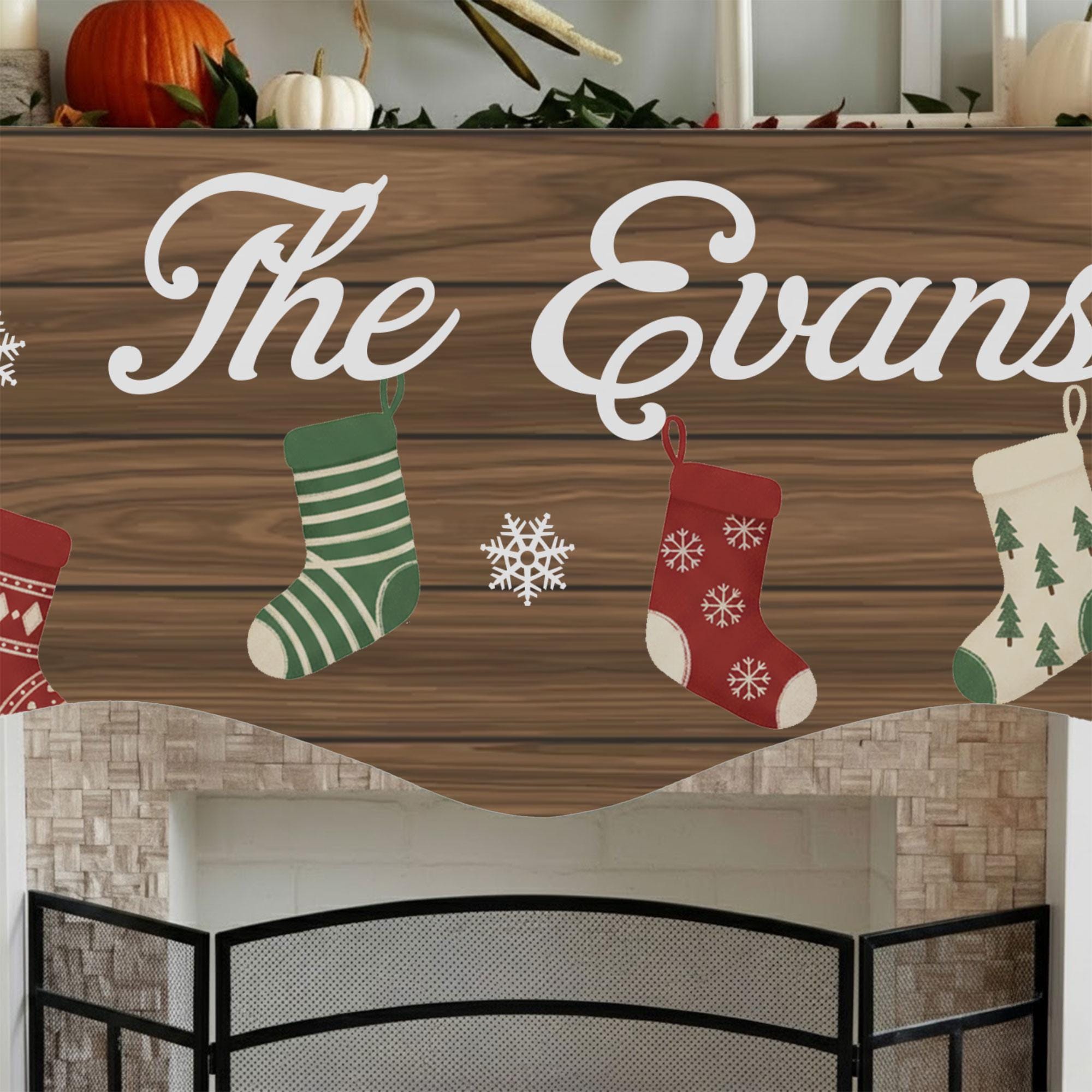 Custom Fireplace Mantel Scarf: Santa Claus Please Stop Here, Family Name Christmas Decor image 2