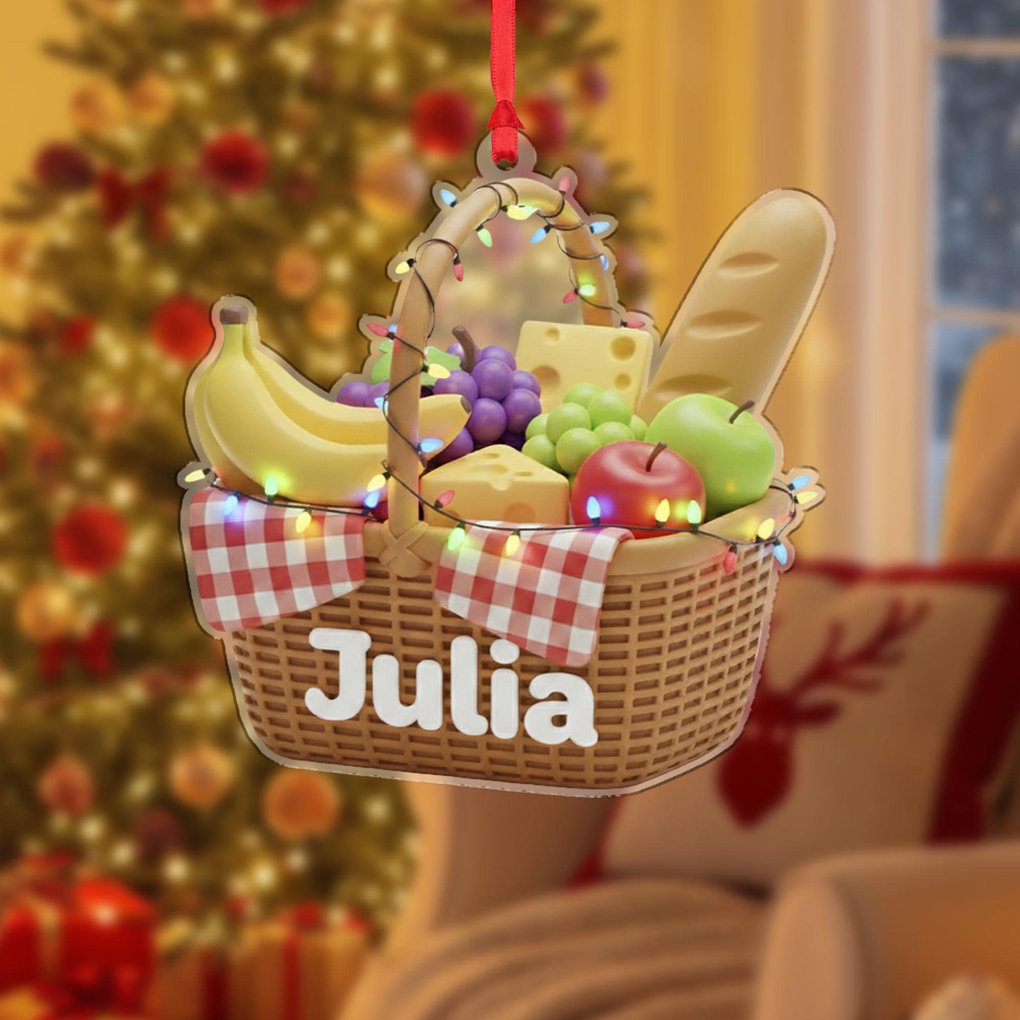 Custom Picnic Basket Ornament - Personalized Family Foodie Holiday Decor
