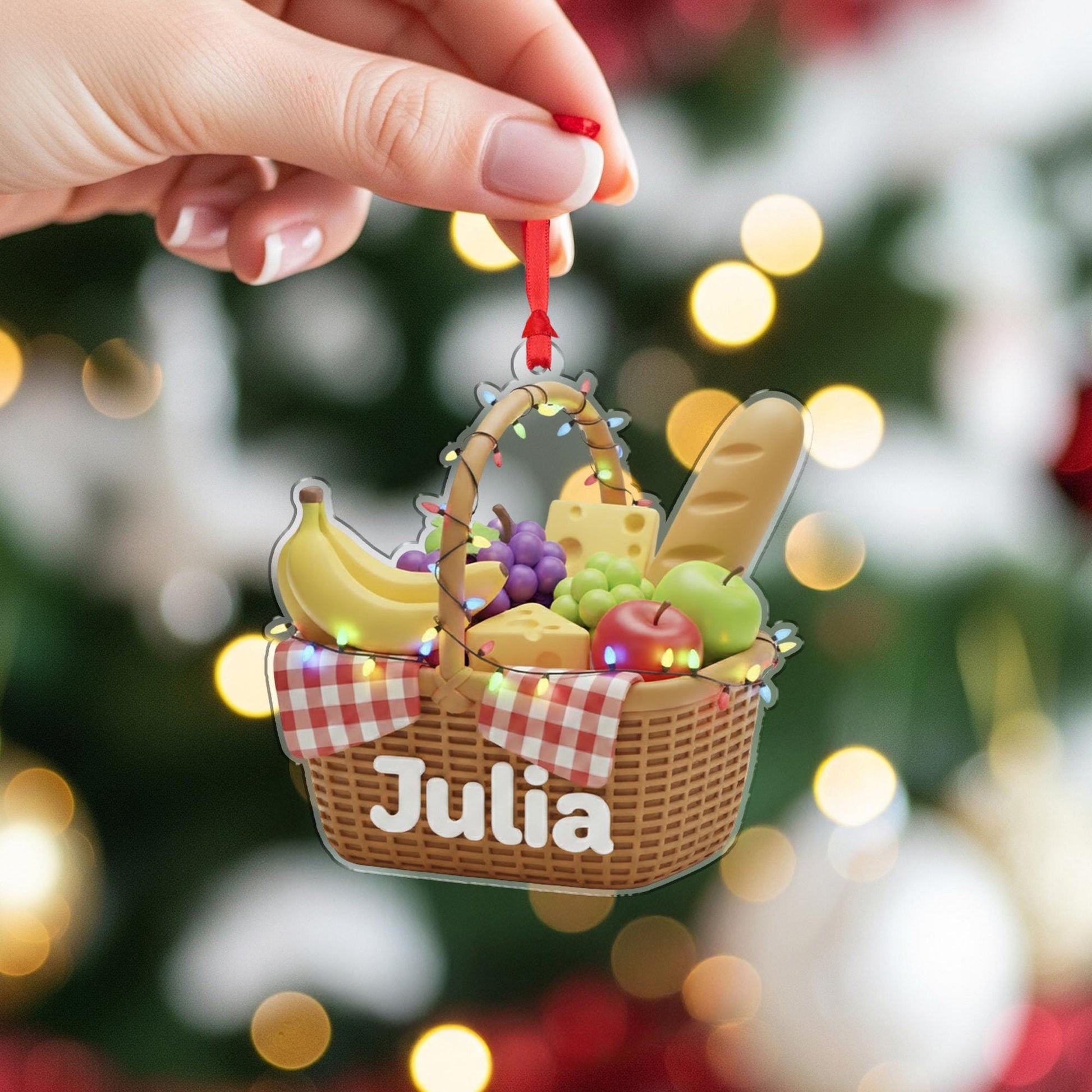 Custom Picnic Basket Ornament - Personalized Family Foodie Holiday Decor
