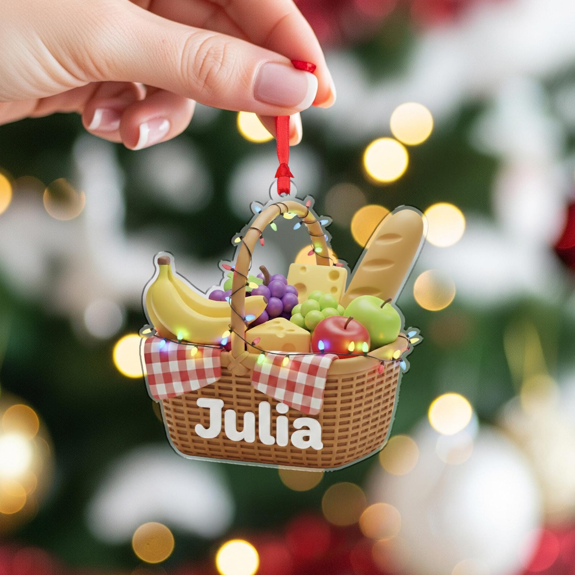 Custom Picnic Basket Ornament - Personalized Family Foodie Holiday Decor
