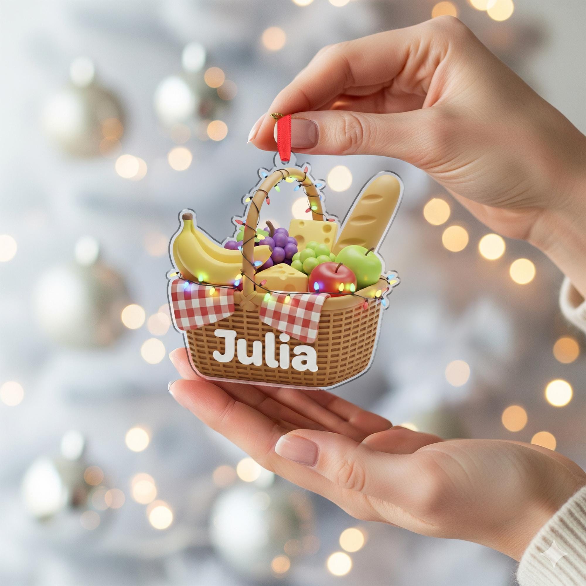 Custom Picnic Basket Ornament - Personalized Family Foodie Holiday Decor