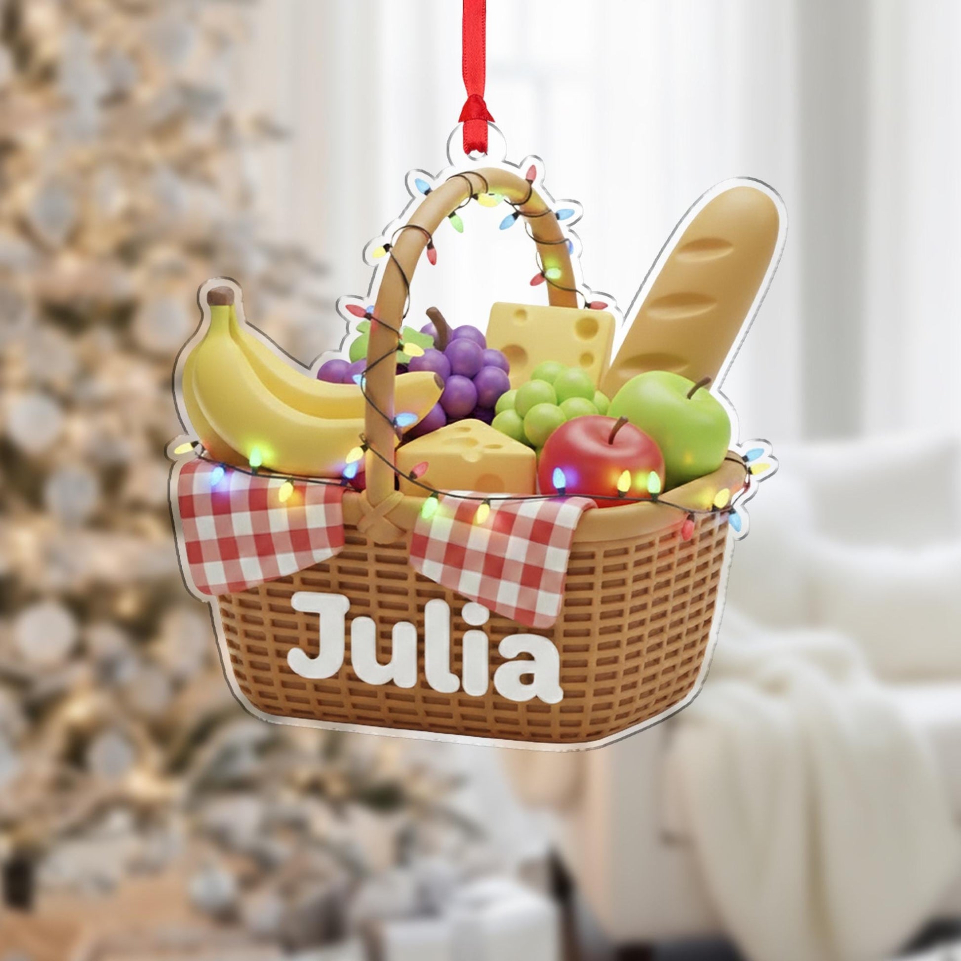 Custom Picnic Basket Ornament - Personalized Family Foodie Holiday Decor