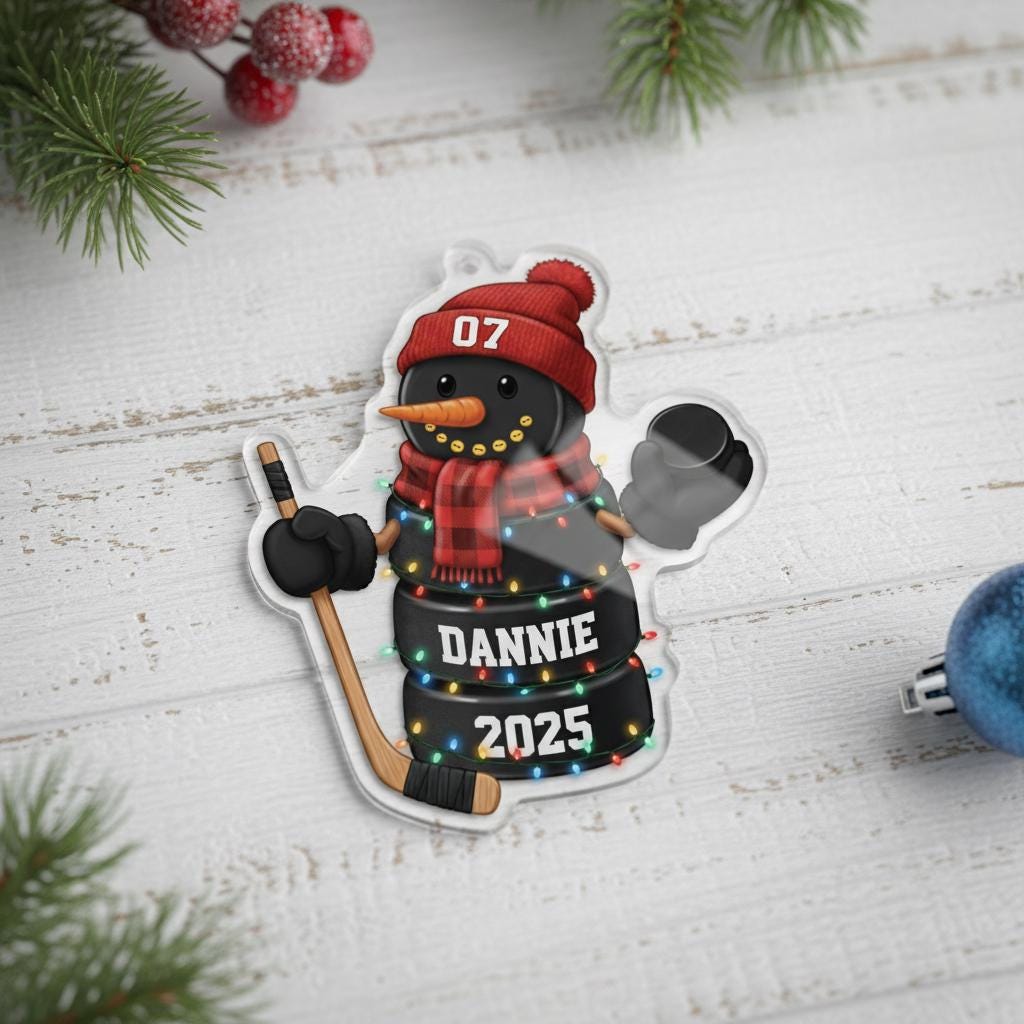 Personalized Baseball & Hockey Snowman Ornament -  Sports Player Team Gift