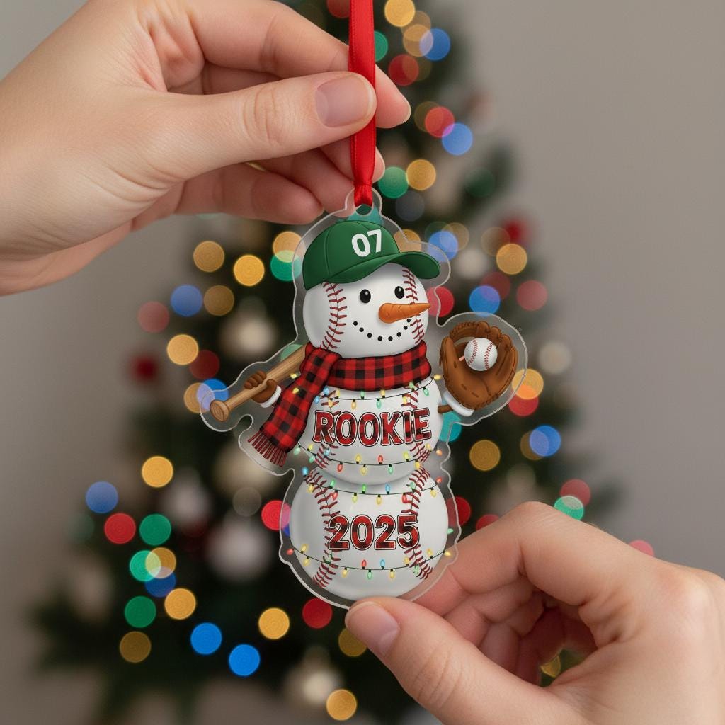 Personalized Baseball & Hockey Snowman Ornament -  Sports Player Team Gift