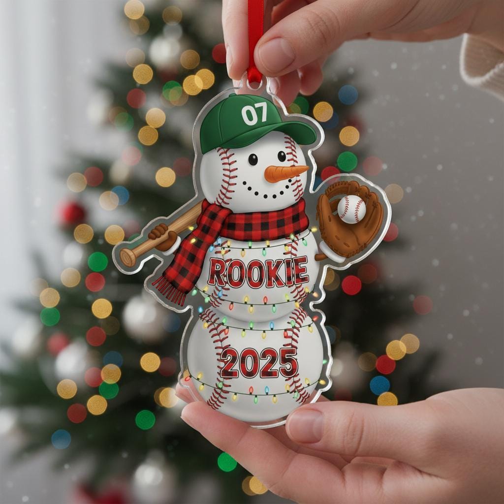 Personalized Baseball & Hockey Snowman Ornament -  Sports Player Team Gift