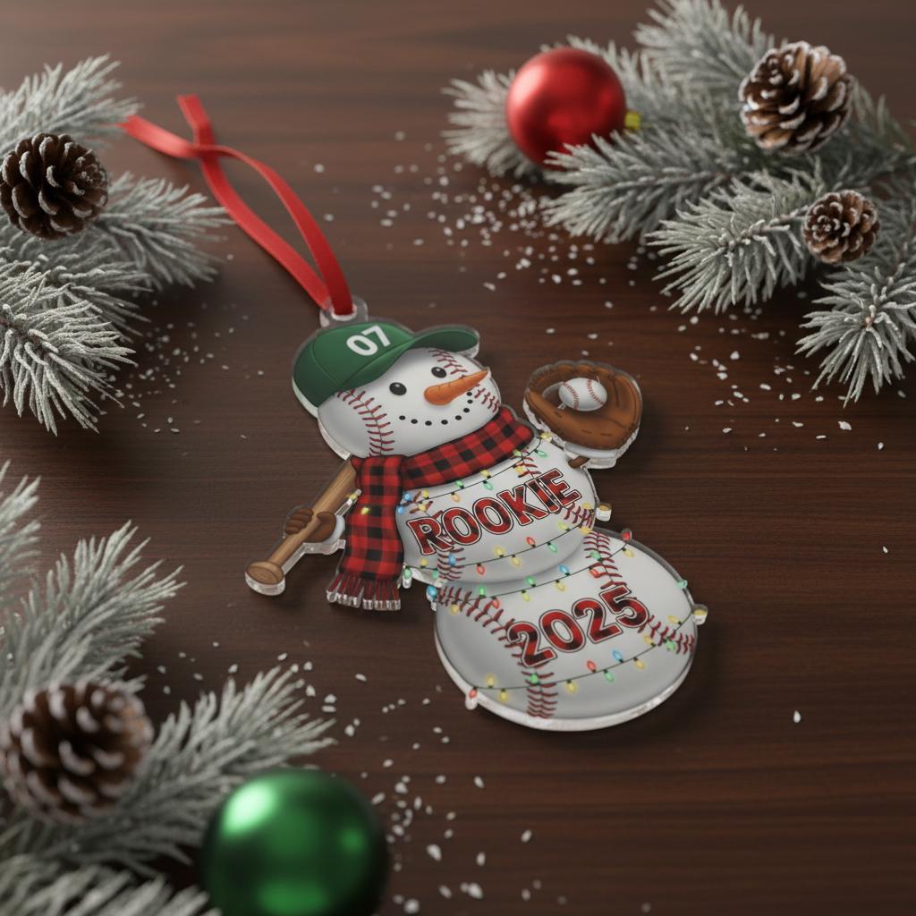Personalized Baseball & Hockey Snowman Ornament -  Sports Player Team Gift