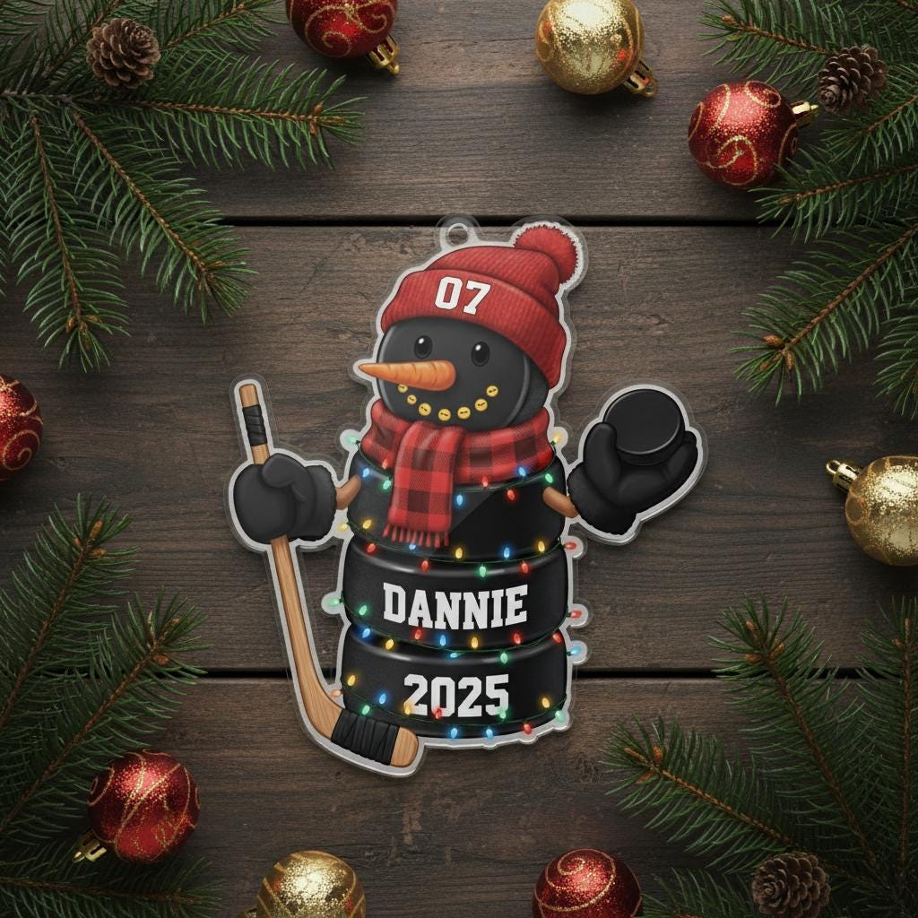 Personalized Baseball & Hockey Snowman Ornament -  Sports Player Team Gift