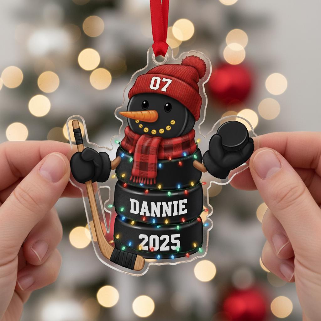 Personalized Baseball & Hockey Snowman Ornament -  Sports Player Team Gift