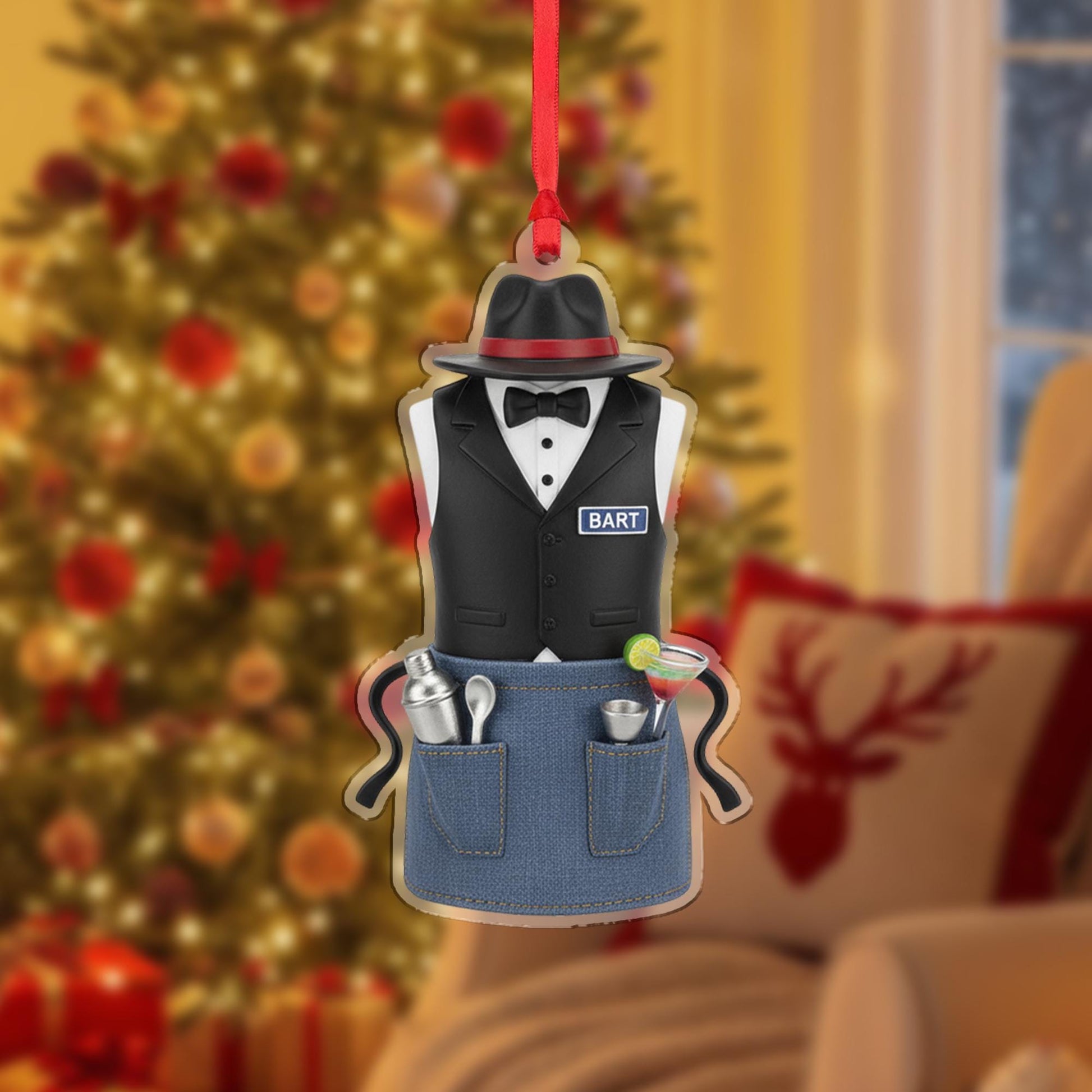 Personalized Bartender Apron Ornament - Mixologist Gift, Barista Christmas Decor