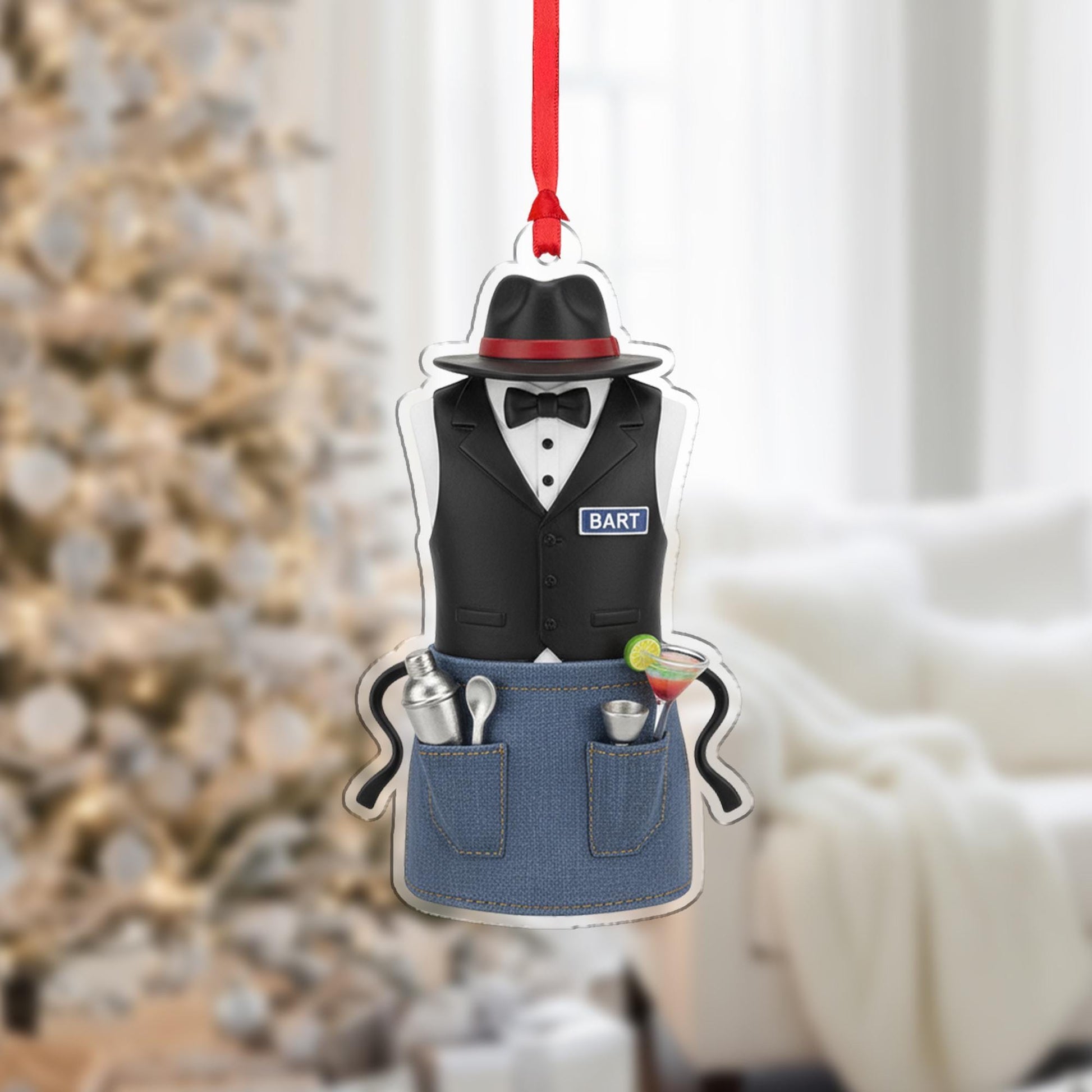 Personalized Bartender Apron Ornament - Mixologist Gift, Barista Christmas Decor