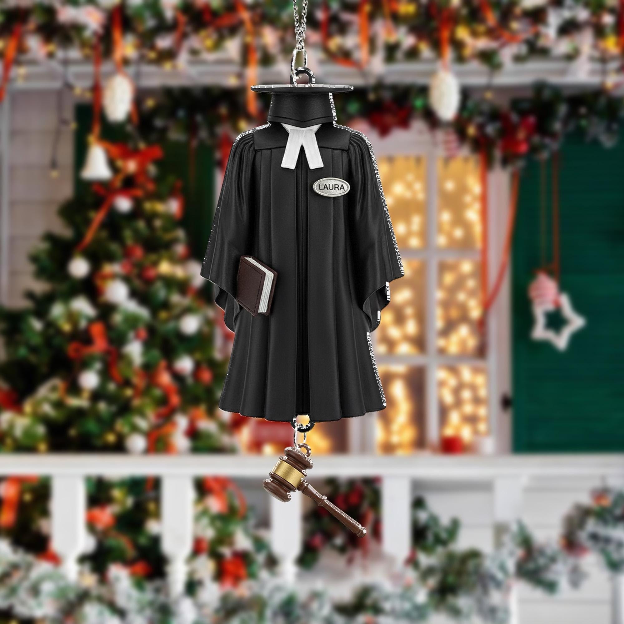 Personalized Judge Robe Ornament - Lawyer Gift, Law School Graduate Christmas Decor