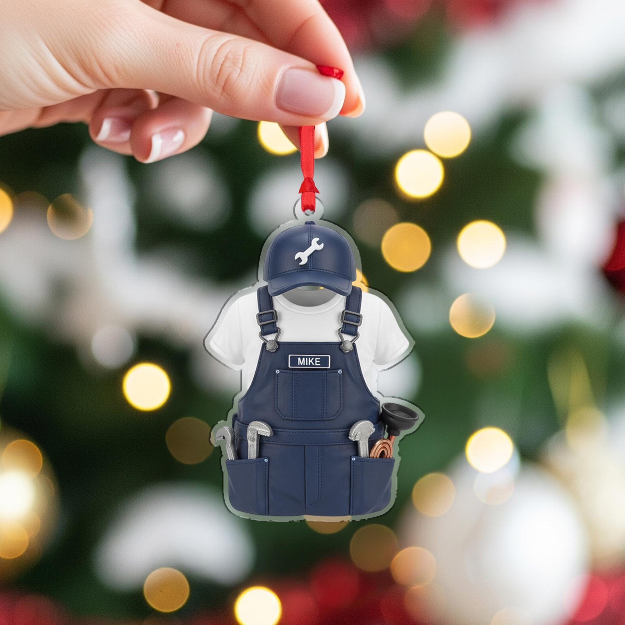 Personalized Plumber Overalls Ornament - HVAC Gift, Mechanic Tradesman Keepsake