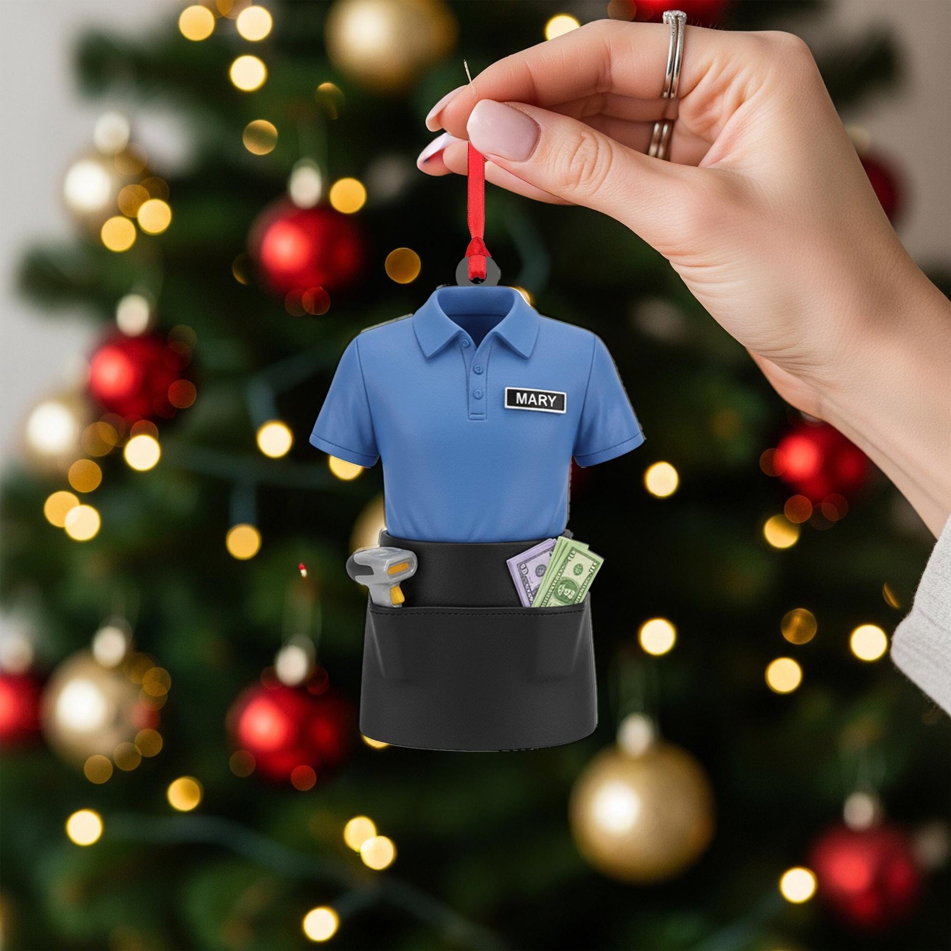 Personalized Cashier Polo Ornament - Retail Worker Gift, Clerk Job Christmas Decor