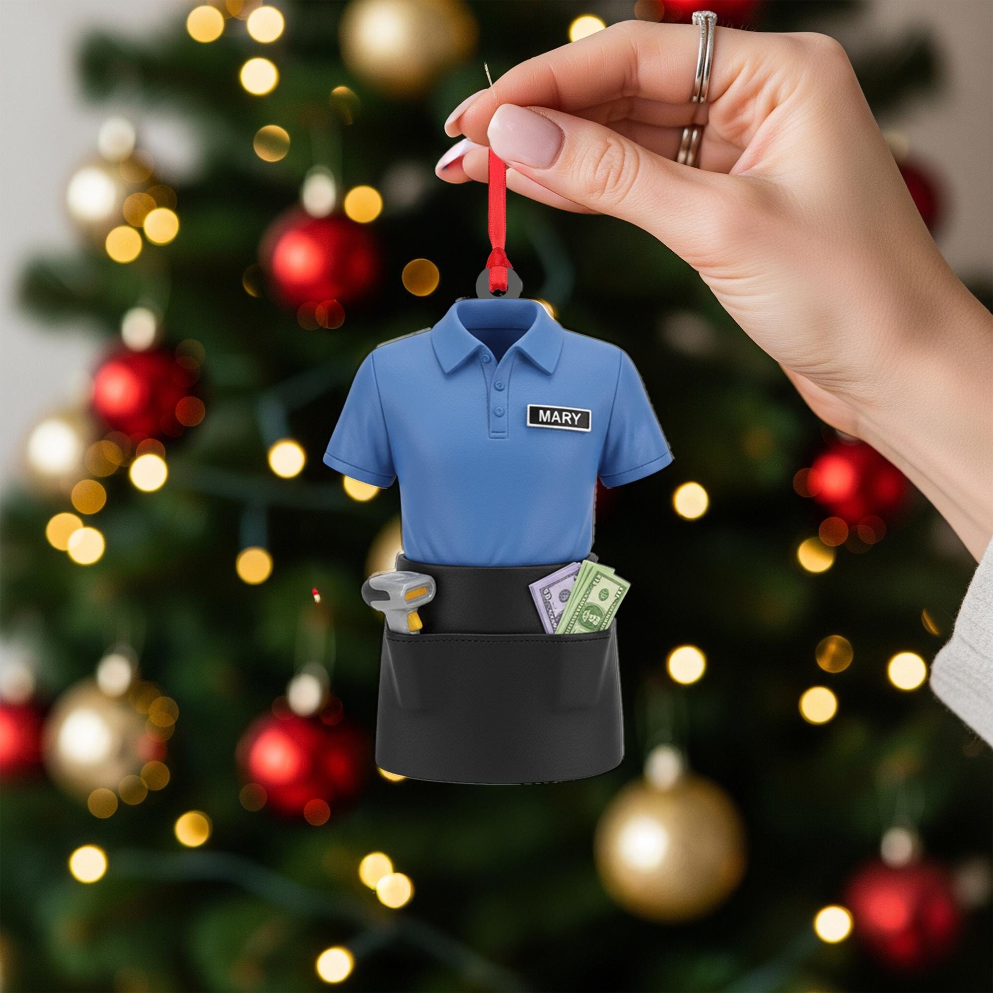 Personalized Cashier Polo Ornament - Retail Worker Gift, Clerk Job Christmas Decor