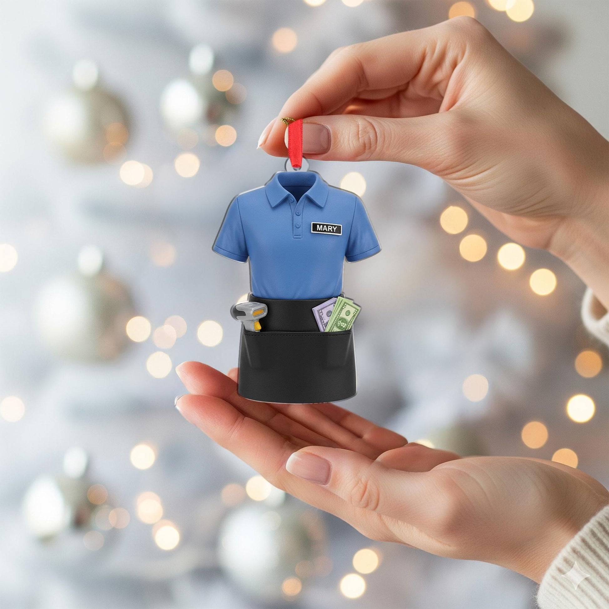 Personalized Cashier Polo Ornament - Retail Worker Gift, Clerk Job Christmas Decor