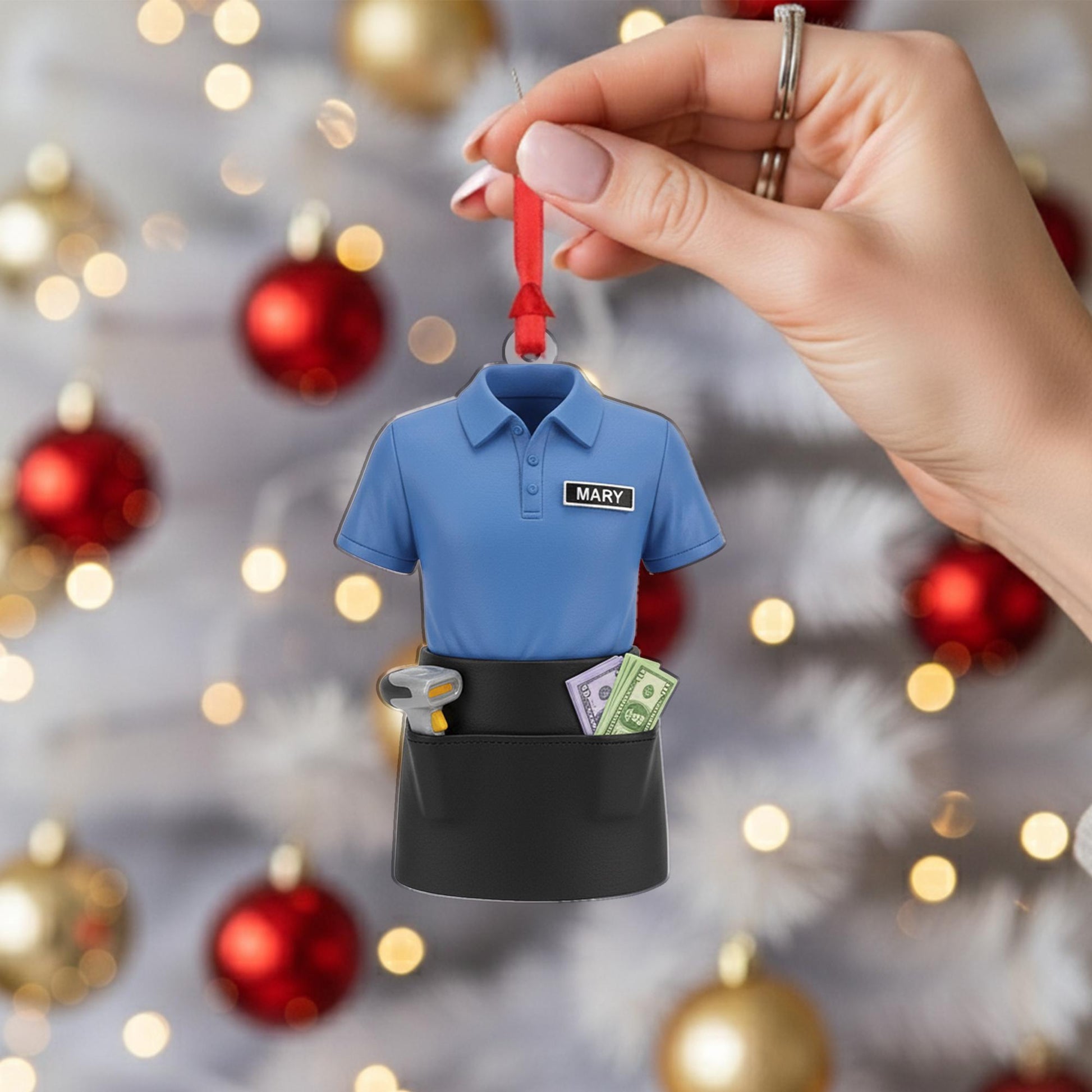 Personalized Cashier Polo Ornament - Retail Worker Gift, Clerk Job Christmas Decor