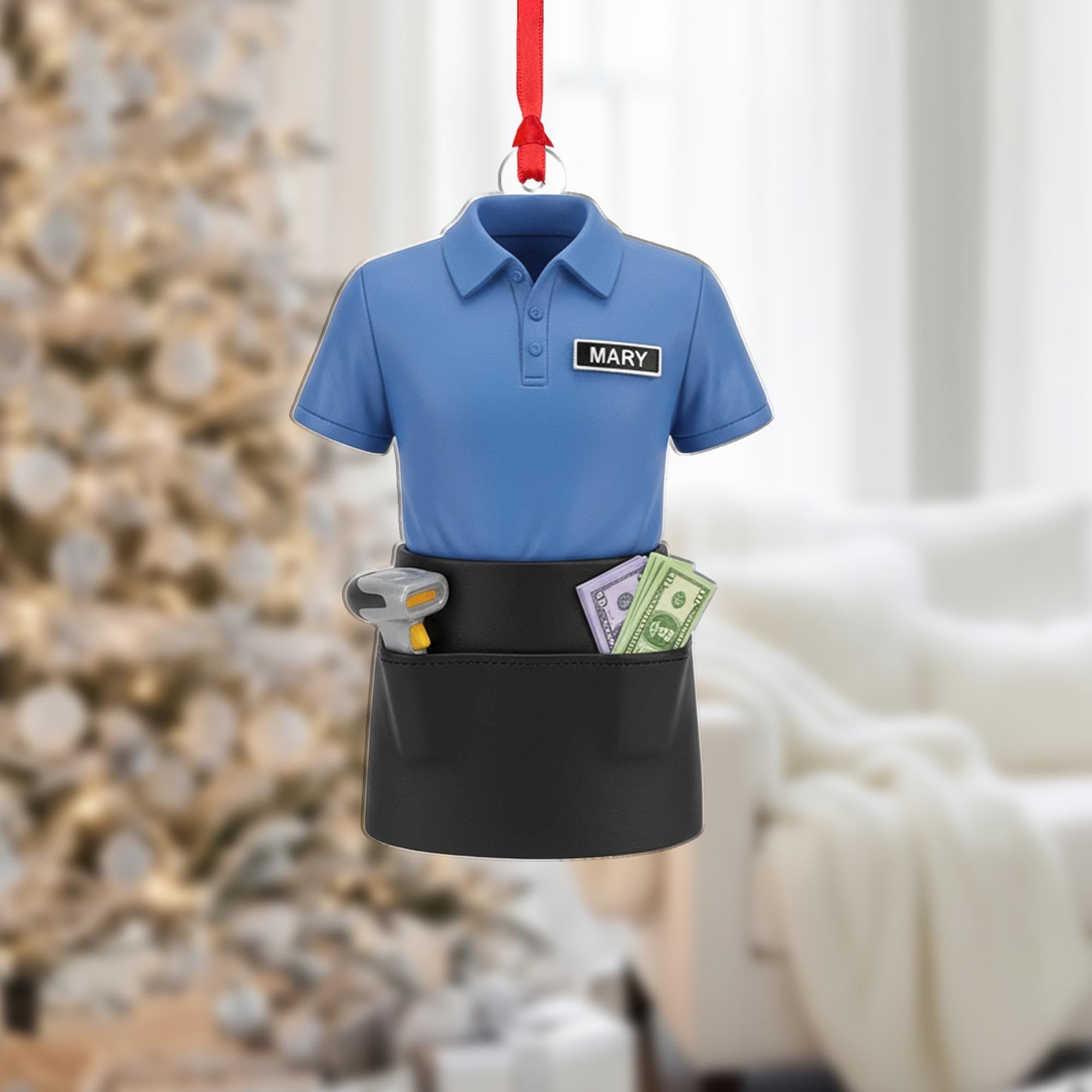 Personalized Cashier Polo Ornament - Retail Worker Gift, Clerk Job Christmas Decor