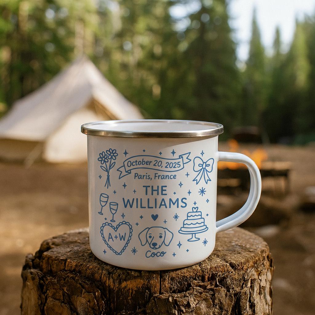 Custom Enamel Mug Personalized Camping Cup Wedding Date Travel Drinkware