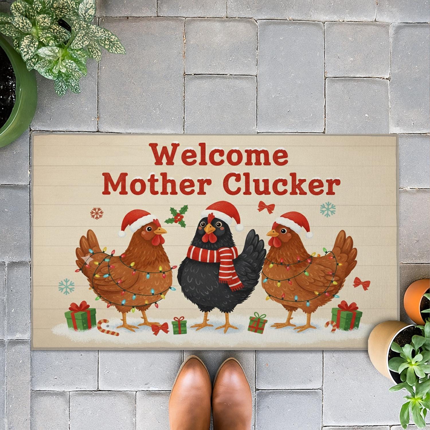 Funny Chicken Doormat — “Welcome Mother Clucker” Farmhouse Entry Mat