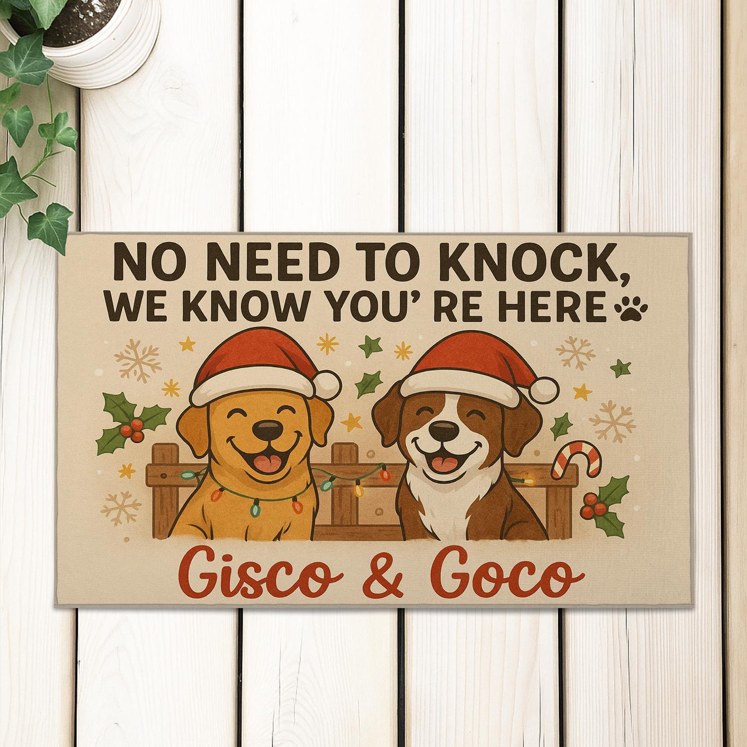 Custom Photo and Name Doormat — “No Need to Knock, We Know You’re Here” Entry Mat