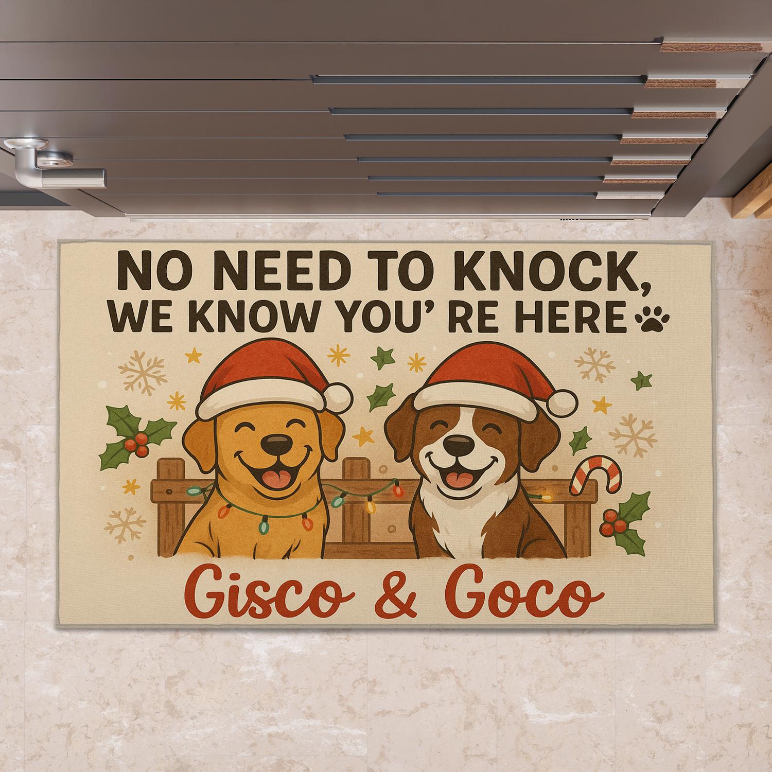 Custom Photo and Name Doormat — “No Need to Knock, We Know You’re Here” Entry Mat